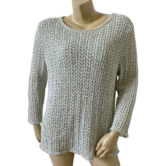 ALFRED DUNNER Womens Size Large Sparkly Mint Green Scoop Neck Pullover Sweater - Picture 1 of 7